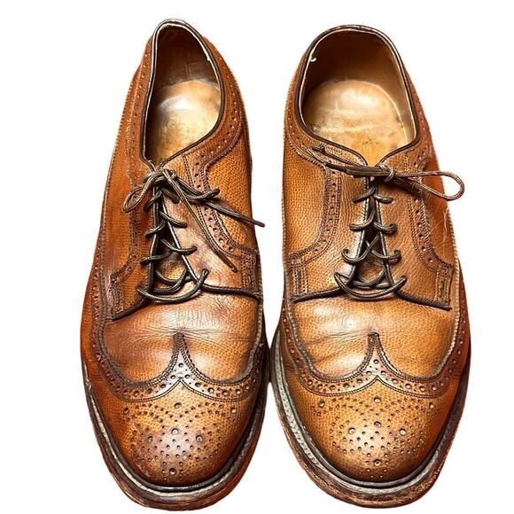Florsheim 93602 Longwing V Cleat Oxfords Shoes Mens Size 9.5 Brown Grain Leather - Picture 2 of 12